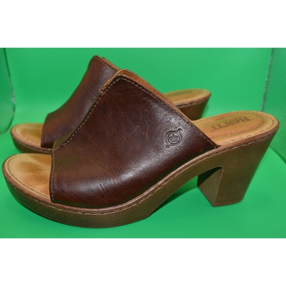 Born Leather Platform Slide Heels, Women's Sz 9, Brown - Picture 3 of 7